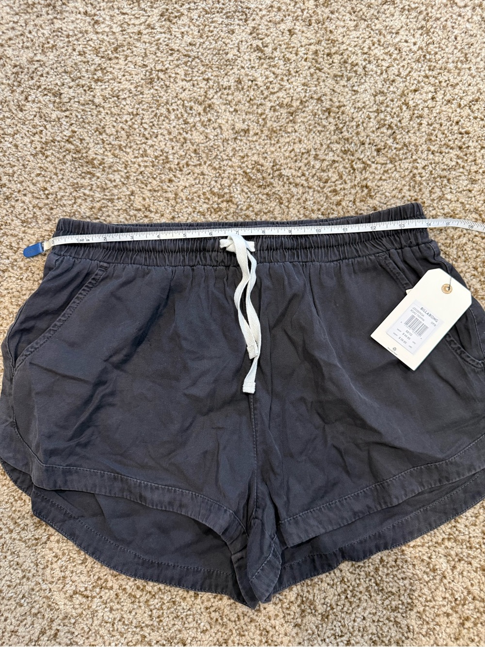 Billabong Women's Black Athletic Drawstring Shorts with White Tie - Picture 4 of 9